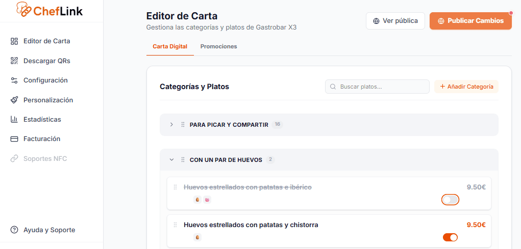 Panel de Control ChefLink